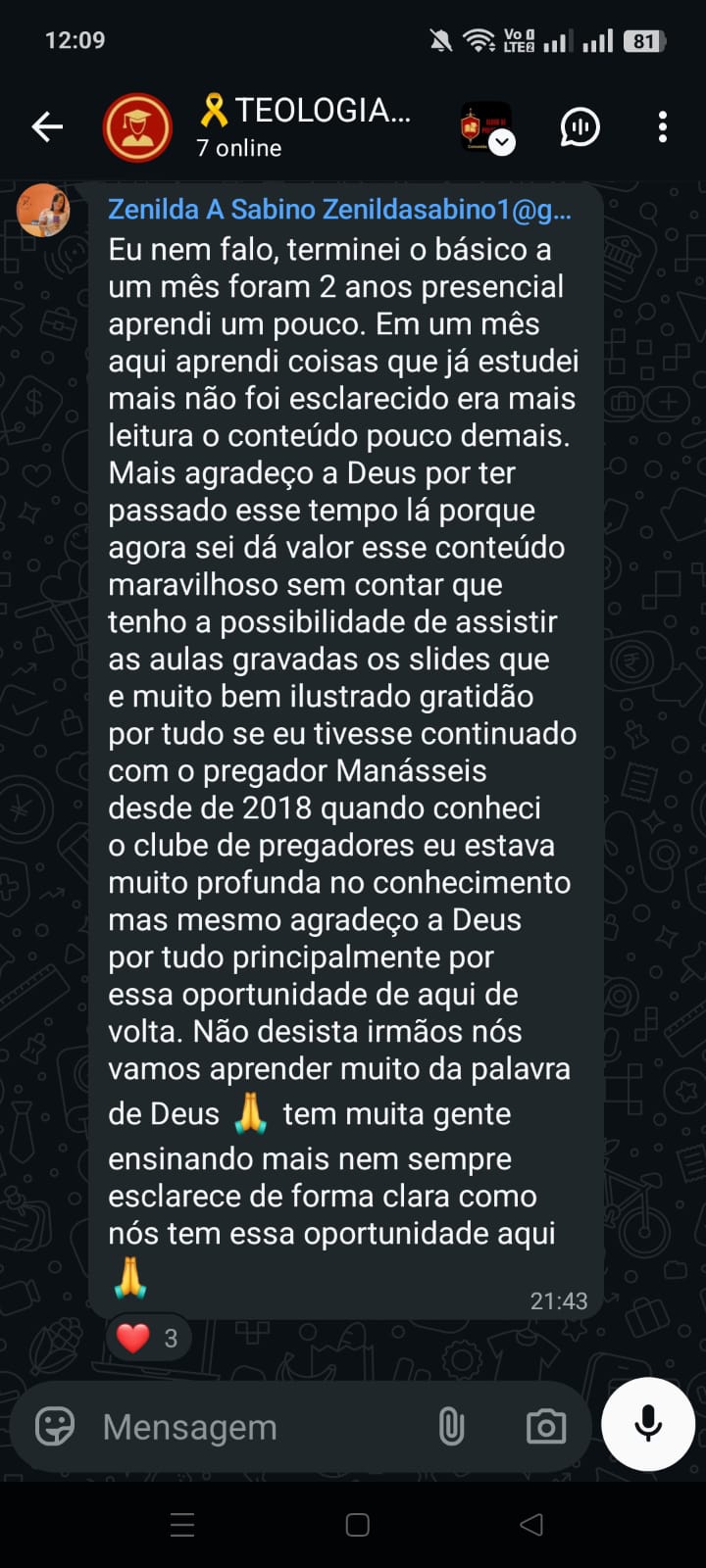 Comentário de Zenilda