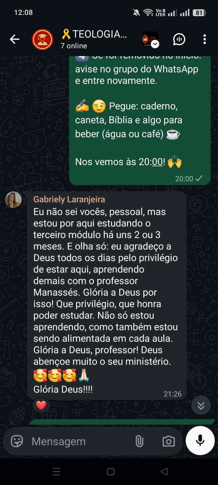 Comentário da Gabriely Laranjeiras